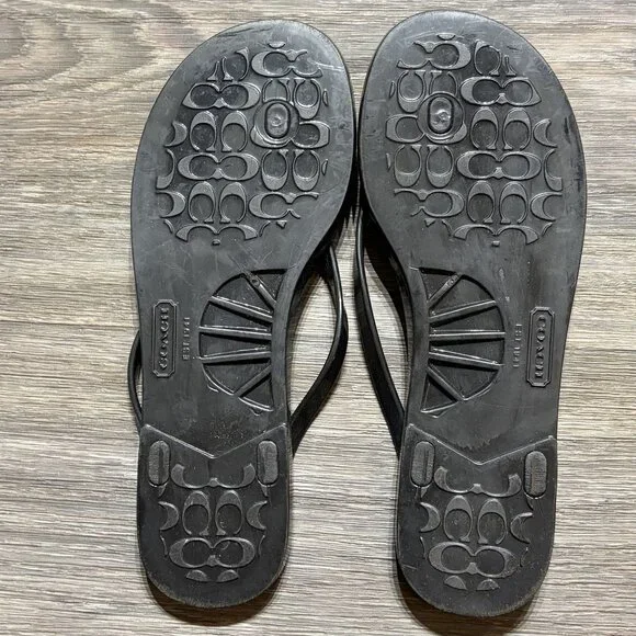 Coach Lyra Jelly Signature Thong FlipFlop Sandals Size 7 Preppy Y2K Logo Black - Picture 2 of 9